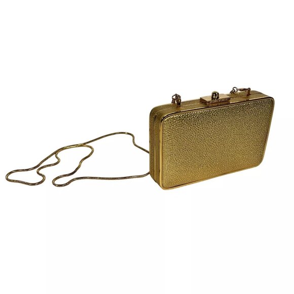 Henri Bendel Handbags - Henri Bendel The Party Starter Gold Clutch Shoulder Box Purse Removable Strap